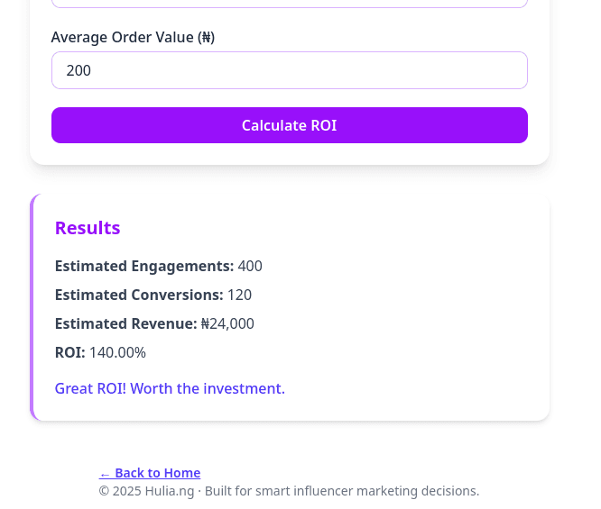 Influencer ROI Calculator preview