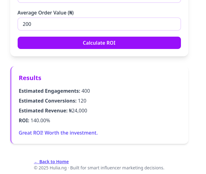 Influencer ROI Calculator
